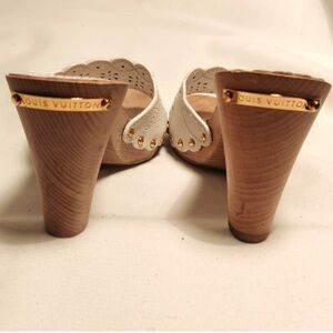 Louis Vuitton White and Brown Mules